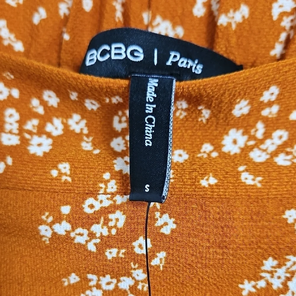 BCBG Paris Women's Orange Crepe Floral Skirt Size S